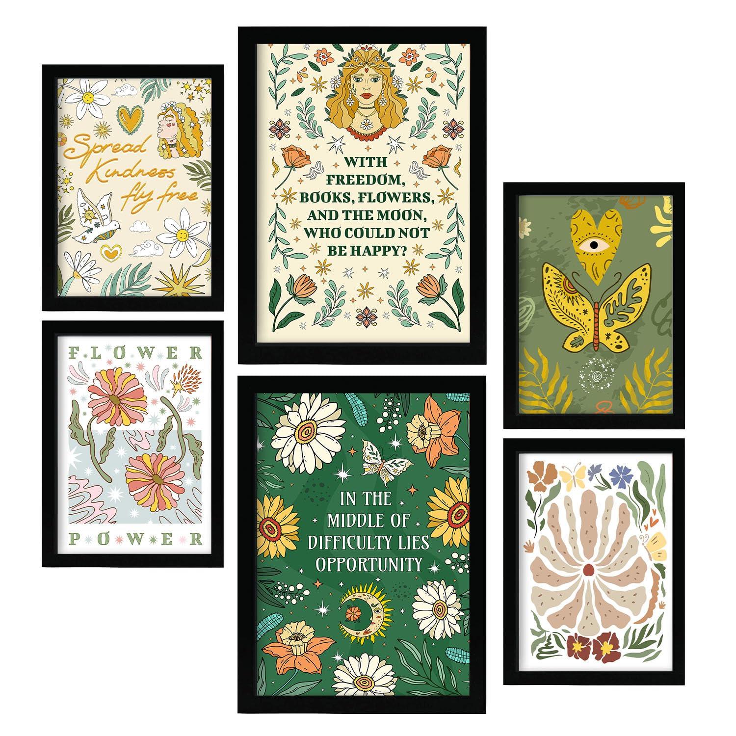POSTER Set Mit 6 Drucken Mit Freundlichkeit In Der Brillanten Groovy A3 & A4 Rahmenlos - Klar, Papier (29/3cm) - Nacnic
