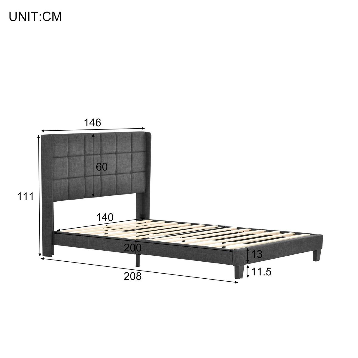 POLSTERBETT Grau Leinen mit Matratze & Lattenrost 140×200 cm - Grau, Holzwerkstoff/Textil (140/200cm) - Urban Meuble