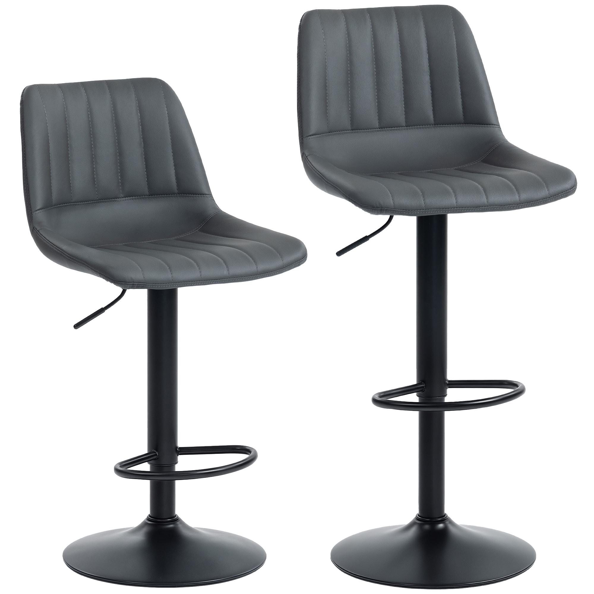 BARHOCKER 2er-Set 91-111 cm Höhenverstellbarer mit Fußring - Dunkelgrau/Schwarz, Kunststoff/Textil (49.5/111/43cm) - HOMCOM