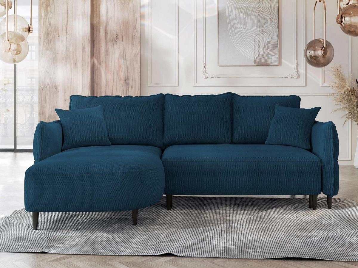 ECKSOFA Sycylia, Seite: Links - Schwarz/Dunkelblau, Holz/Textil (244/165cm) - MIRJAN24