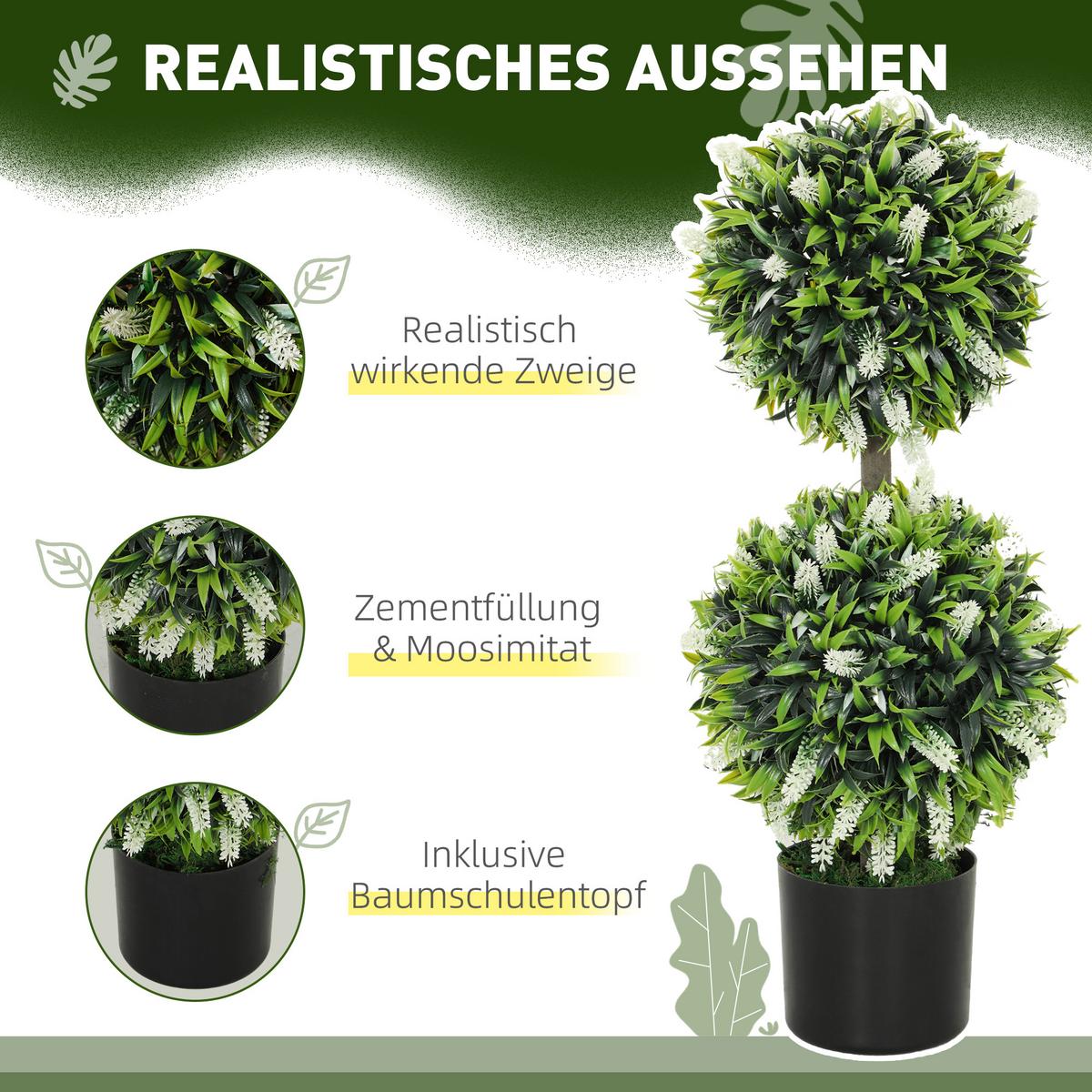 KUNSTPFLANZE 2er Set Kunststoff Stahl Weiß - Schwarz/Weiß, Kunststoff (70cm) - HOMCOM