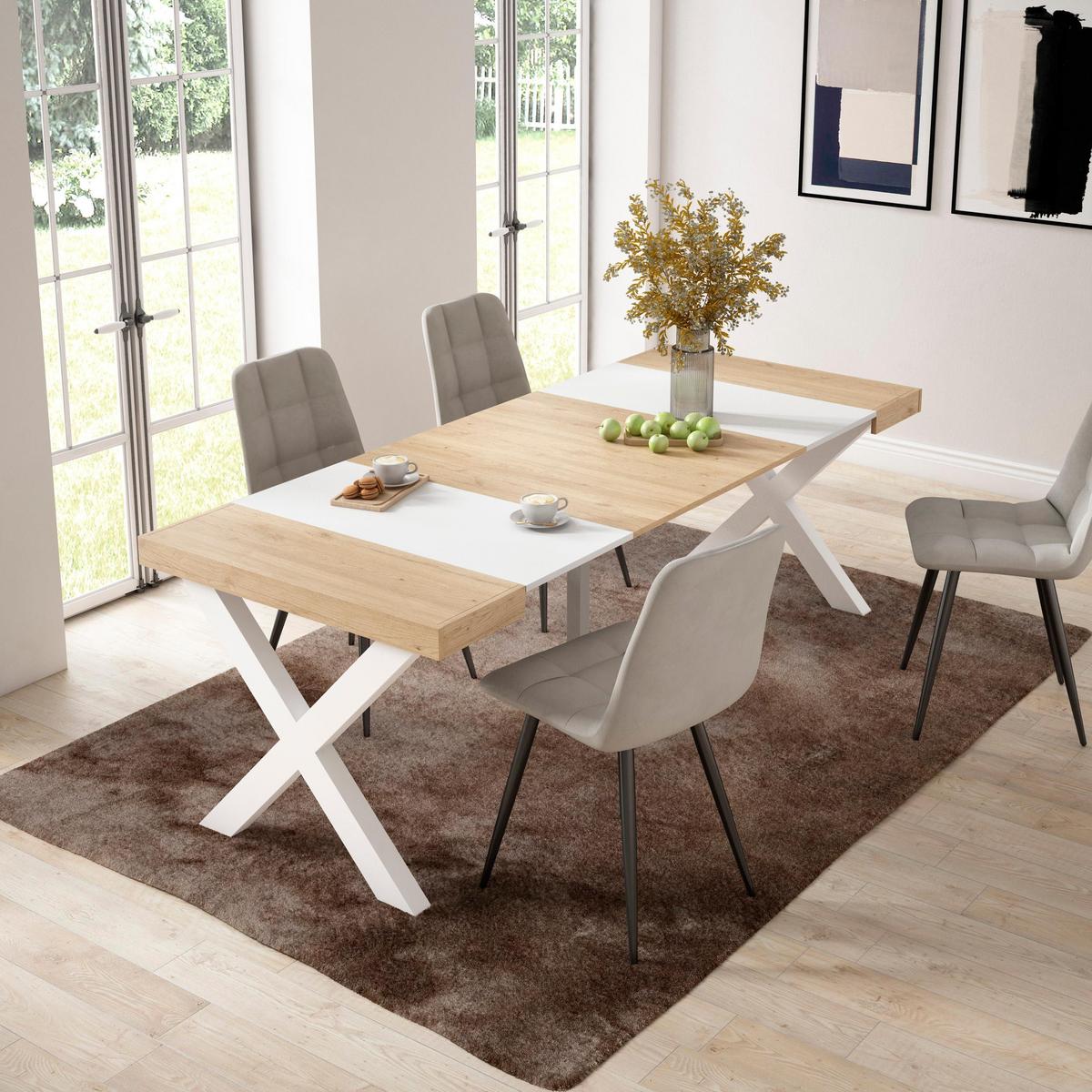 KONSOLENTISCH ausziehbar 58 bis 222cm, für 10 Gäste, eiche weiß, 90/58/73cm - Eichefarben/Weiß, Holzwerkstoff (90/222/73cm) - Skraut Home