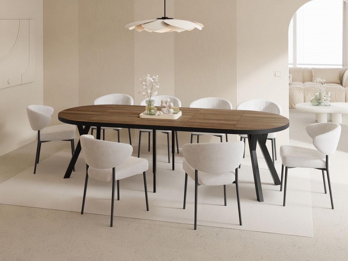 ESSTISCH Twixy XXL groß rund oval ausziehbar, Eiche Dunkelbraun Rustikal 100-250/100/76 cm - Kastanienfarben/Schwarz, Holz/Holzwerkstoff (100/250/76cm) - WFL GROUP
