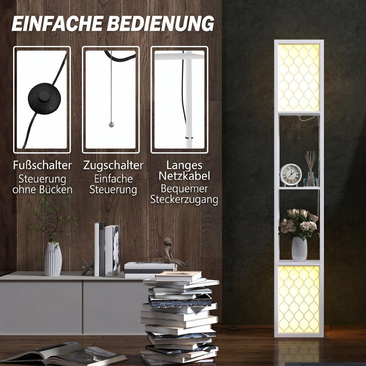 STEHLAMPE MDF Kunststoff Weiß - Weiß, Holzwerkstoff (26/26/156cm) - HOMCOM