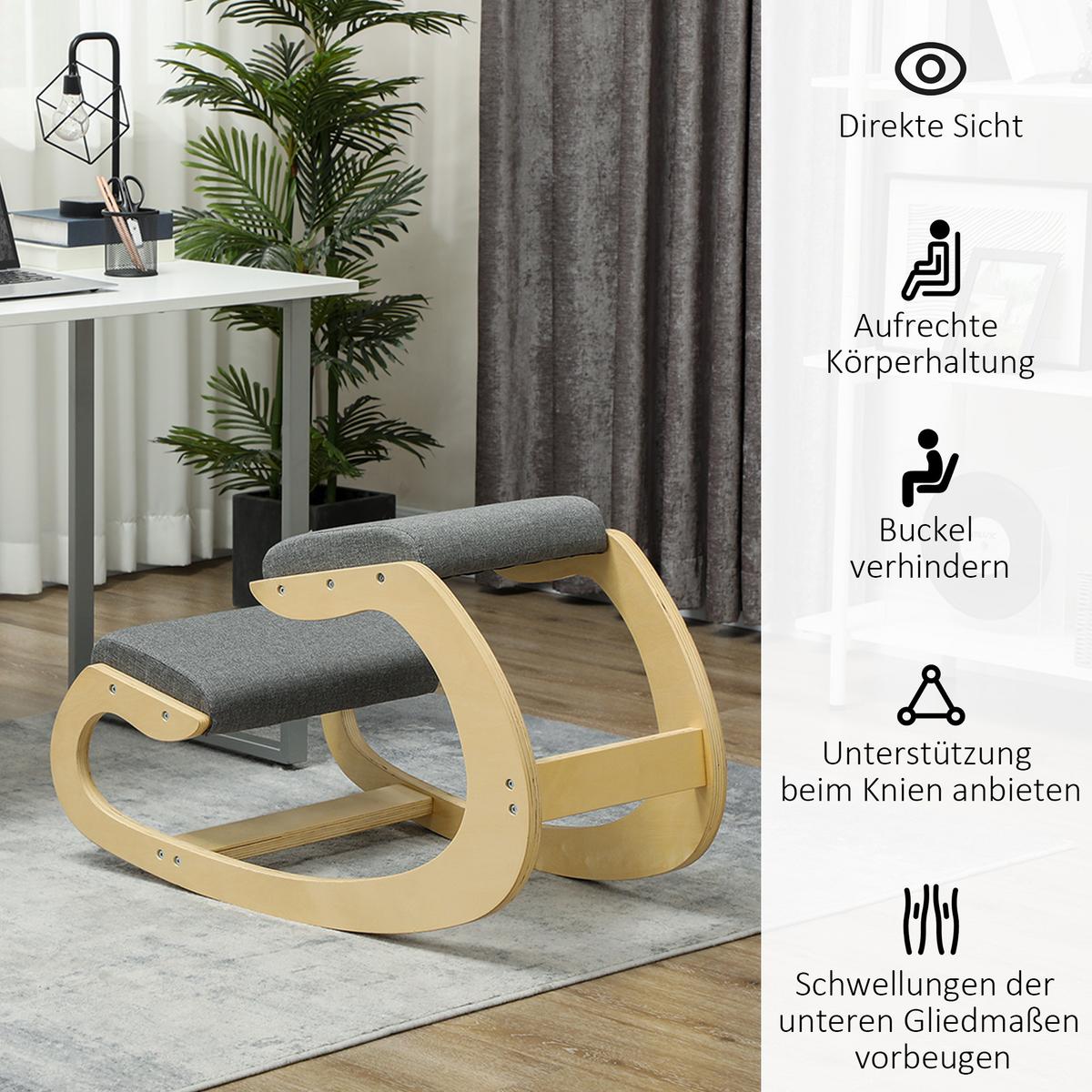 ERGONOMISCHER Kniehocker für Homeoffice, verbessert die Körperhaltung, Grau - Grau, Holz/Textil (85/55/55cm) - HOMCOM