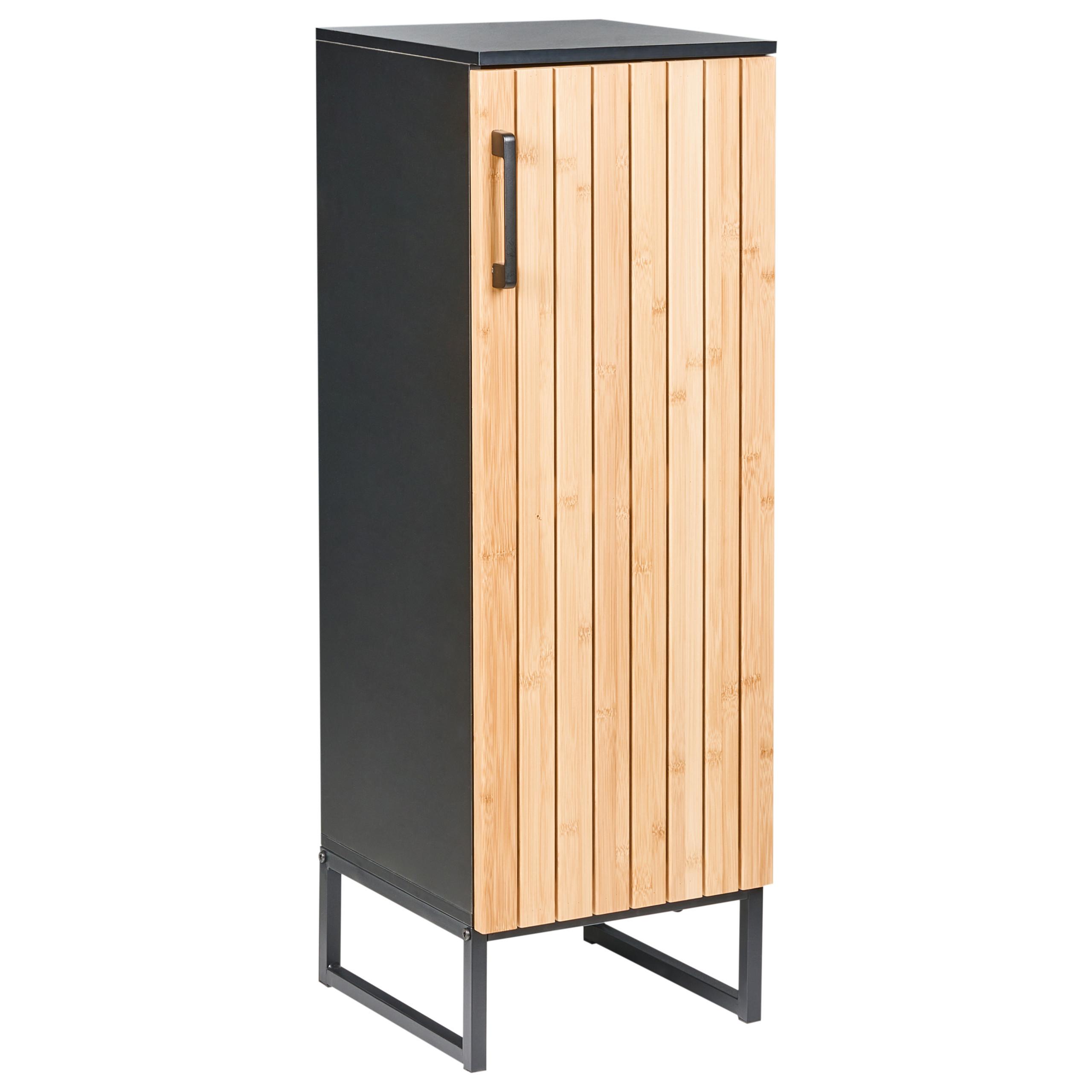 BADEZIMMERSCHRANK Bambus 30 cm Hellbraun Miscanti - Hellbraun/Schwarz, Holz (30/90/30cm) - Beliani