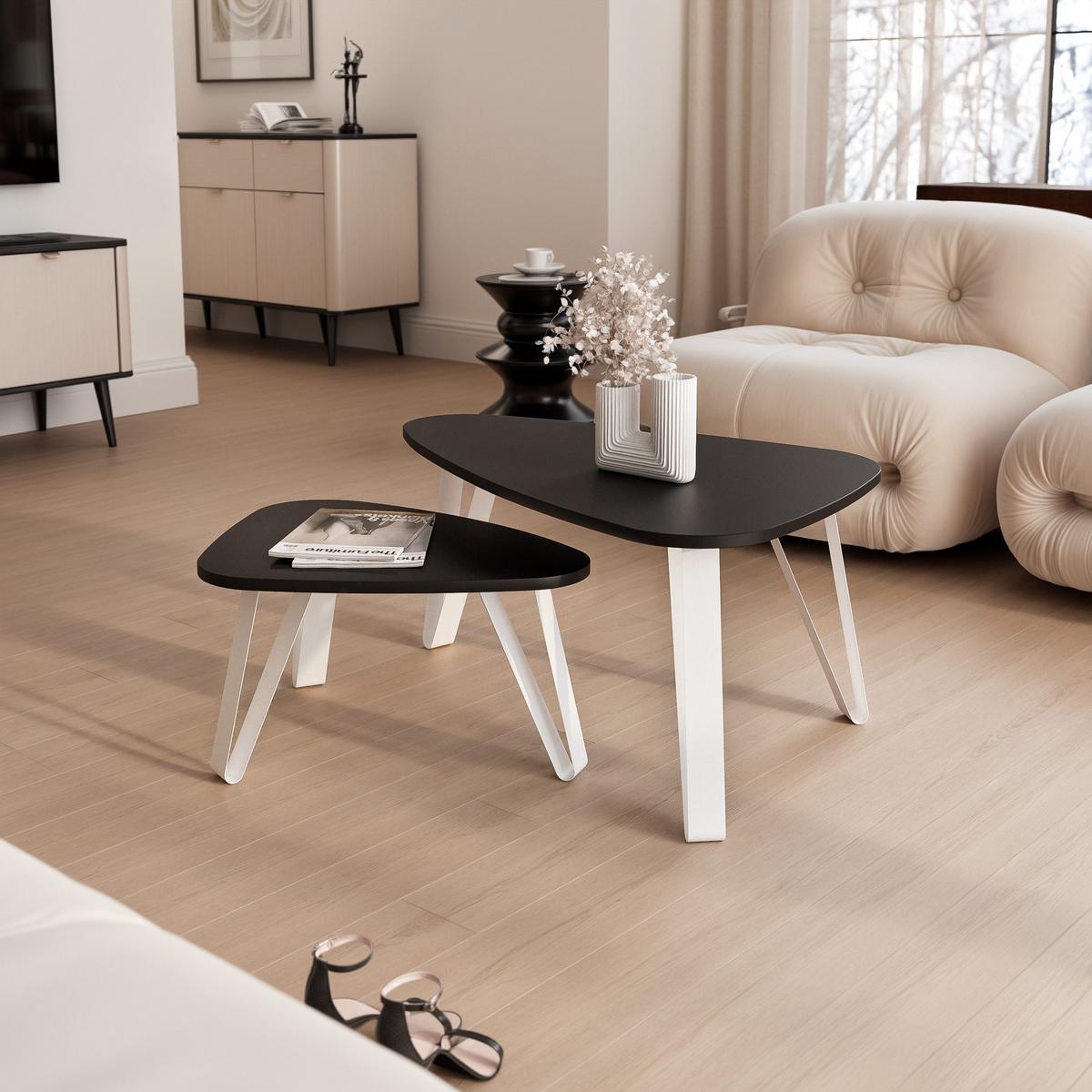 SATZTISCH NOA Stahlgestell, Freiform, Weiß / Schwarz Molet - Schwarz/Weiß, Holzwerkstoff/Metall (94/60/42cm) - Idohome