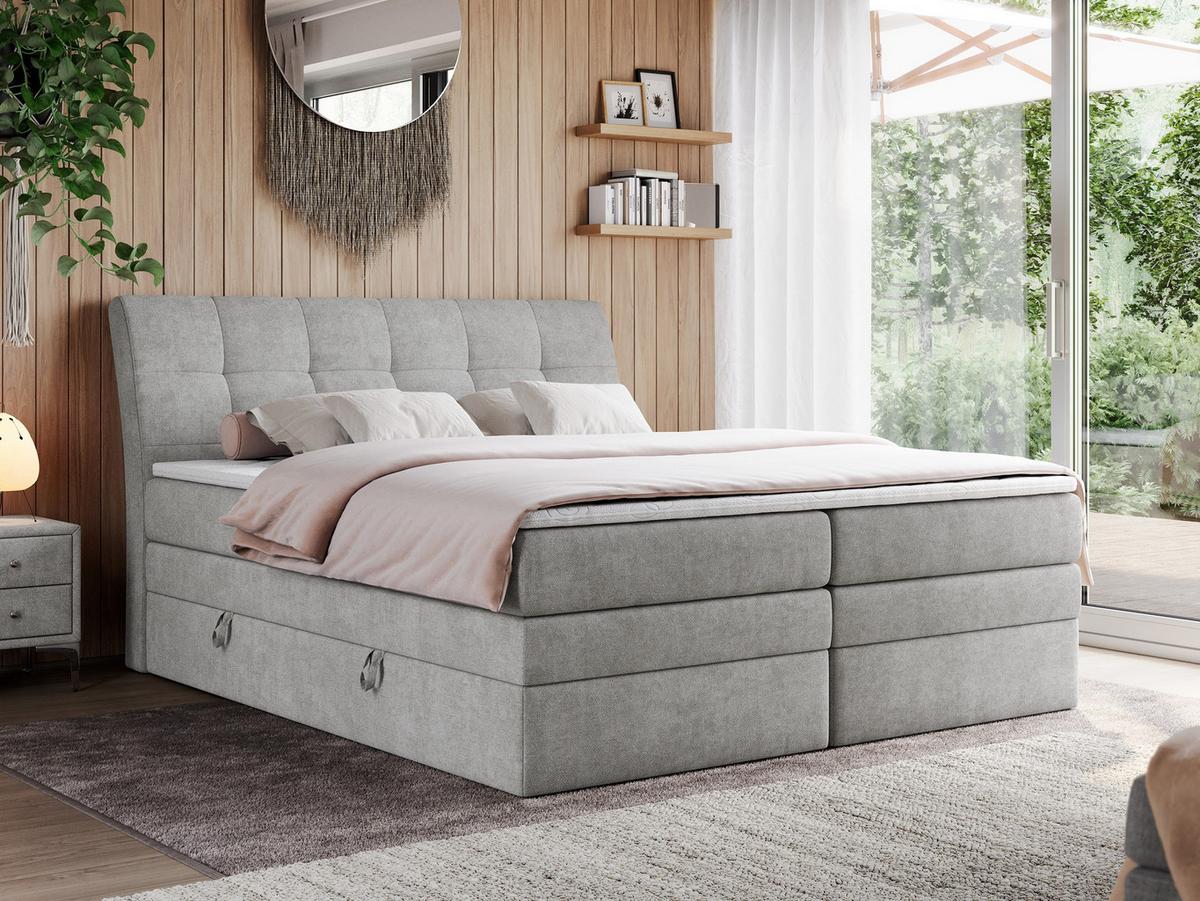 BOXSPRINGBETT GOLD-10 KING 120/200 Hellgrau Struktur - H4 - Hellgrau, Holz/Textil (120/200cm) - MKS