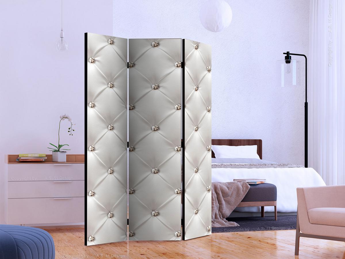 PARAVENT Einseitig Bedruckter 3-tlg 135x172 cm Elegante Steppmuster - Grau, Holz/Textil (135/172/3cm) - Muralo