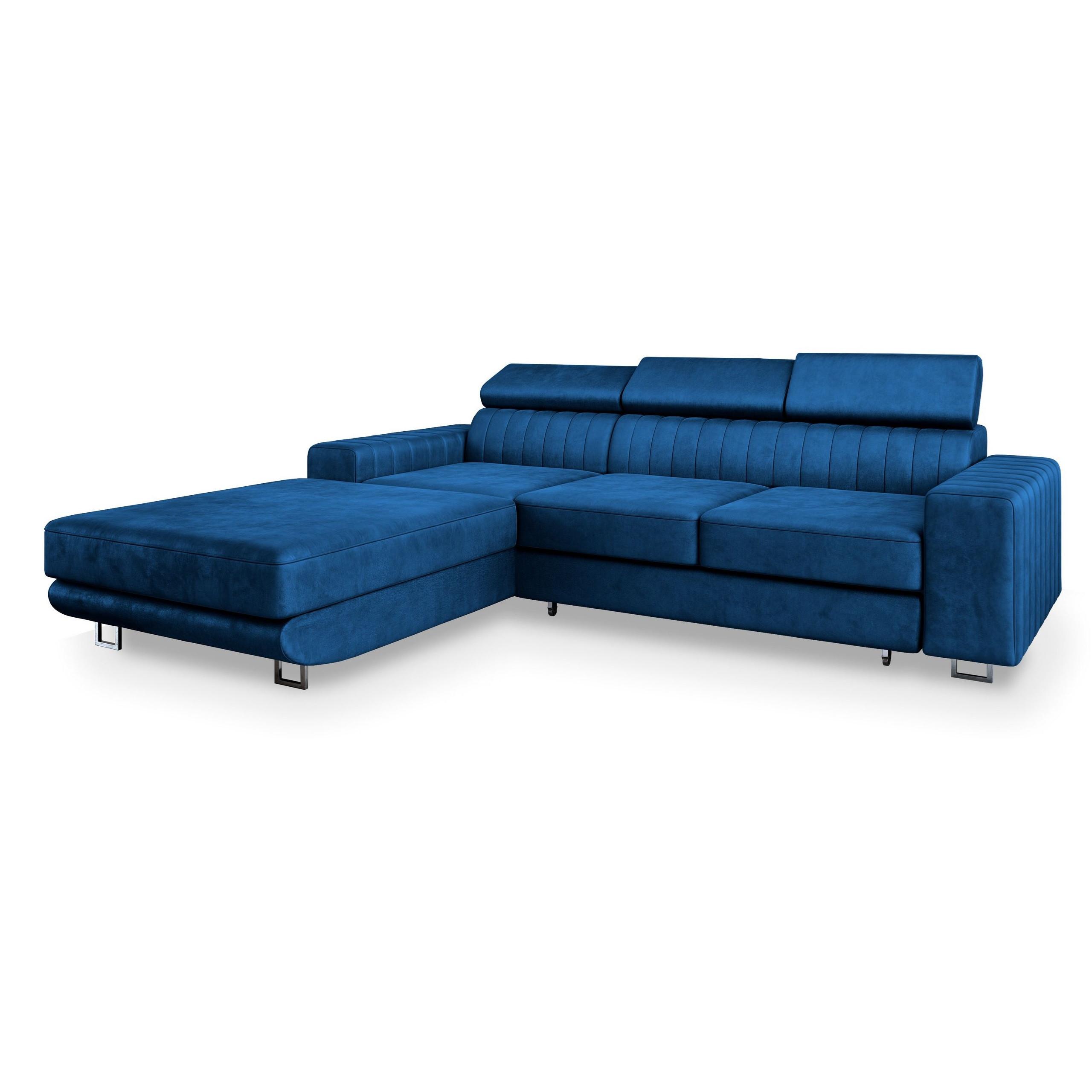 ECKSOFA NOTO L-S Blau Velours-Stoff mit Schlaffunktion - Blau/Silberfarben, Holz/Textil (267/190cm) - MASSENO