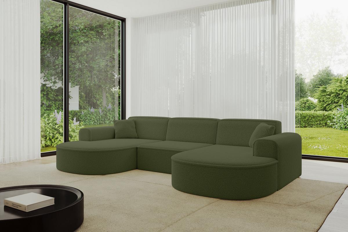 WOHNLANDSCHAFT MARI-U1 - 303x171x79 cm Grün Bouclé - Schwarz/Grün, Holzwerkstoff/Kunststoff (303/79/171cm) - ALTDECOR