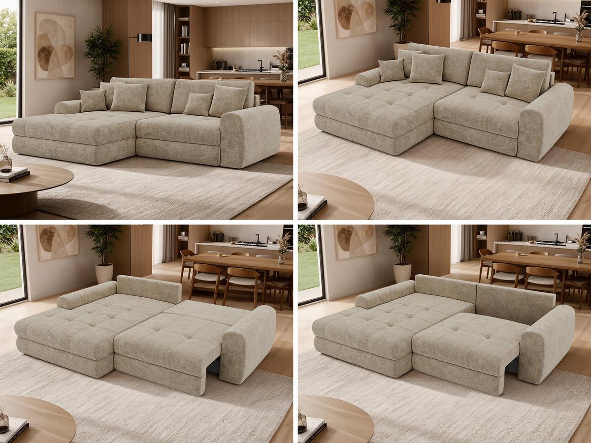 ECKSOFA ARELIA L - Beige Schenille grob gewebt - Rechts Seite - Beige/Schwarz, Kunststoff/Textil (205/292cm) - MKS