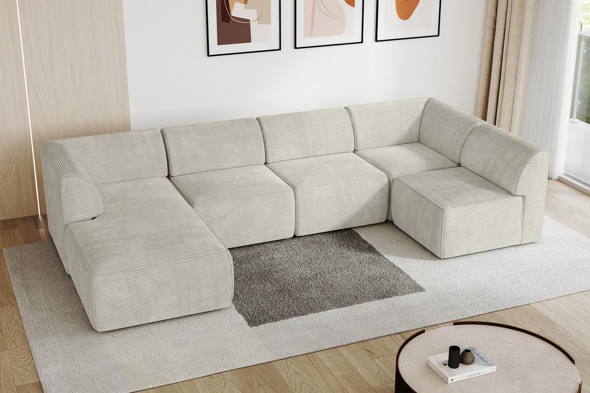 WOHNLANDSCHAFT Ottomane Links MOVO-L 345x180x78 cm Cream Cord - Creme, Holzwerkstoff/Kunststoff (345/78/180cm) - ALTDECOR