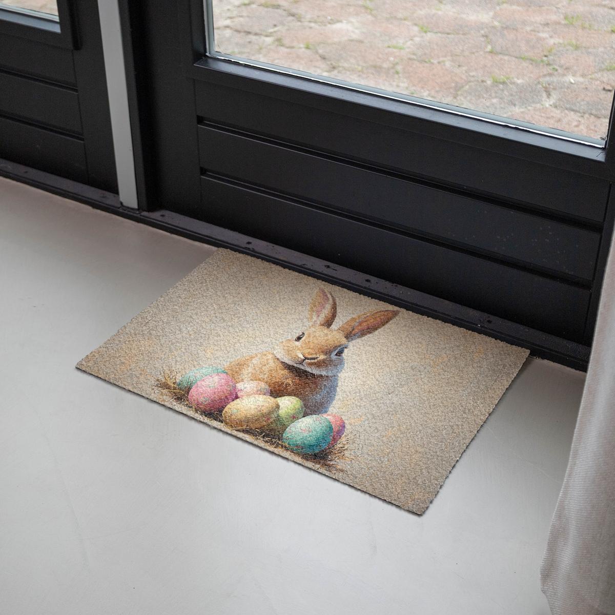 FUSSMATTE Osterhase - Pastell - Eier Schmutzmatte 60x40 cm - Beige/Multicolor, Kunststoff (40/60cm) - MuchoWow