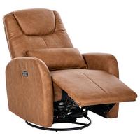ELEKTRISCHER-SCHAUKEL-FERNSEHSESSEL drehbar mit USB-Anschluss Kunstleder Braun Kronos - Braun, Kunststoff (79/102/94cm) - Beliani