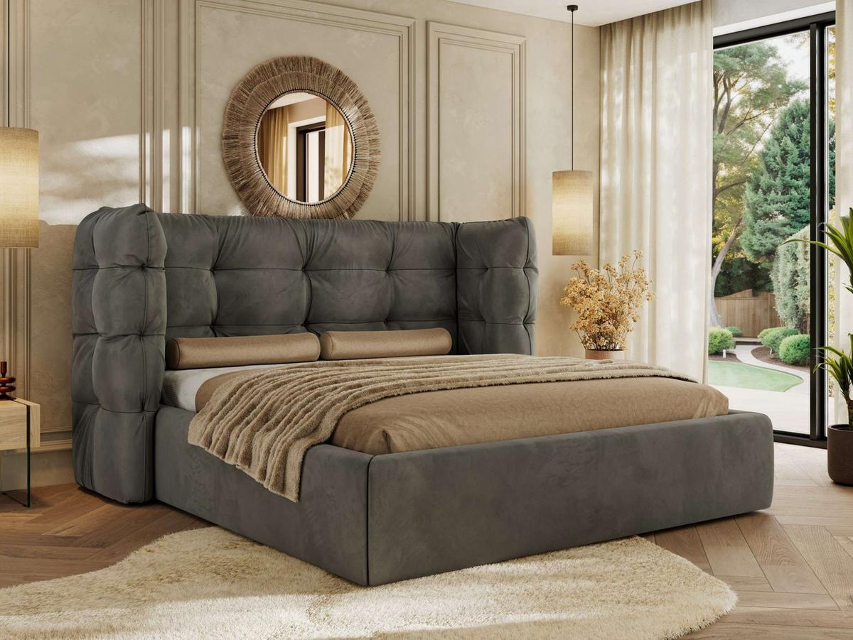 POLSTERBETT FLONELLE CLASSIC 140/200 - Dunkelgrau Velvet - Schaum-Matratze - Dunkelgrau, Textil (140/200cm) - MKS
