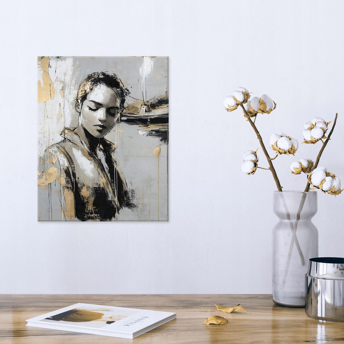 LEINWANDBILD Abstrakt Frau Modern Bilder Groß 100x70 - Goldfarben, Holzwerkstoff (70/100cm) - Wallarena
