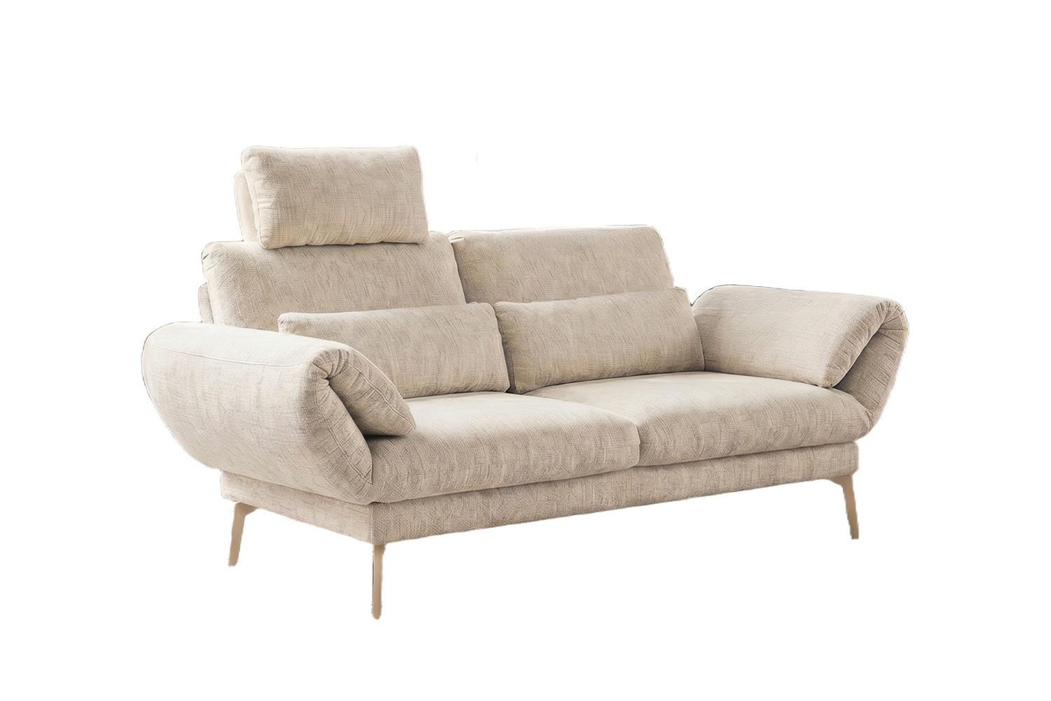 SOFA HOLLY Weiß Flachgewebe - Weiß/Braun, Textil/Metall (176/90/92cm) - KAWOLA
