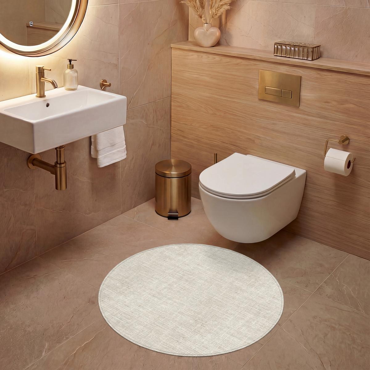 WC-VORLEGER Leinen - Textur - Beige Toilettenteppich 70x70 cm - Beige, Textil (70/1cm) - OnlyWow