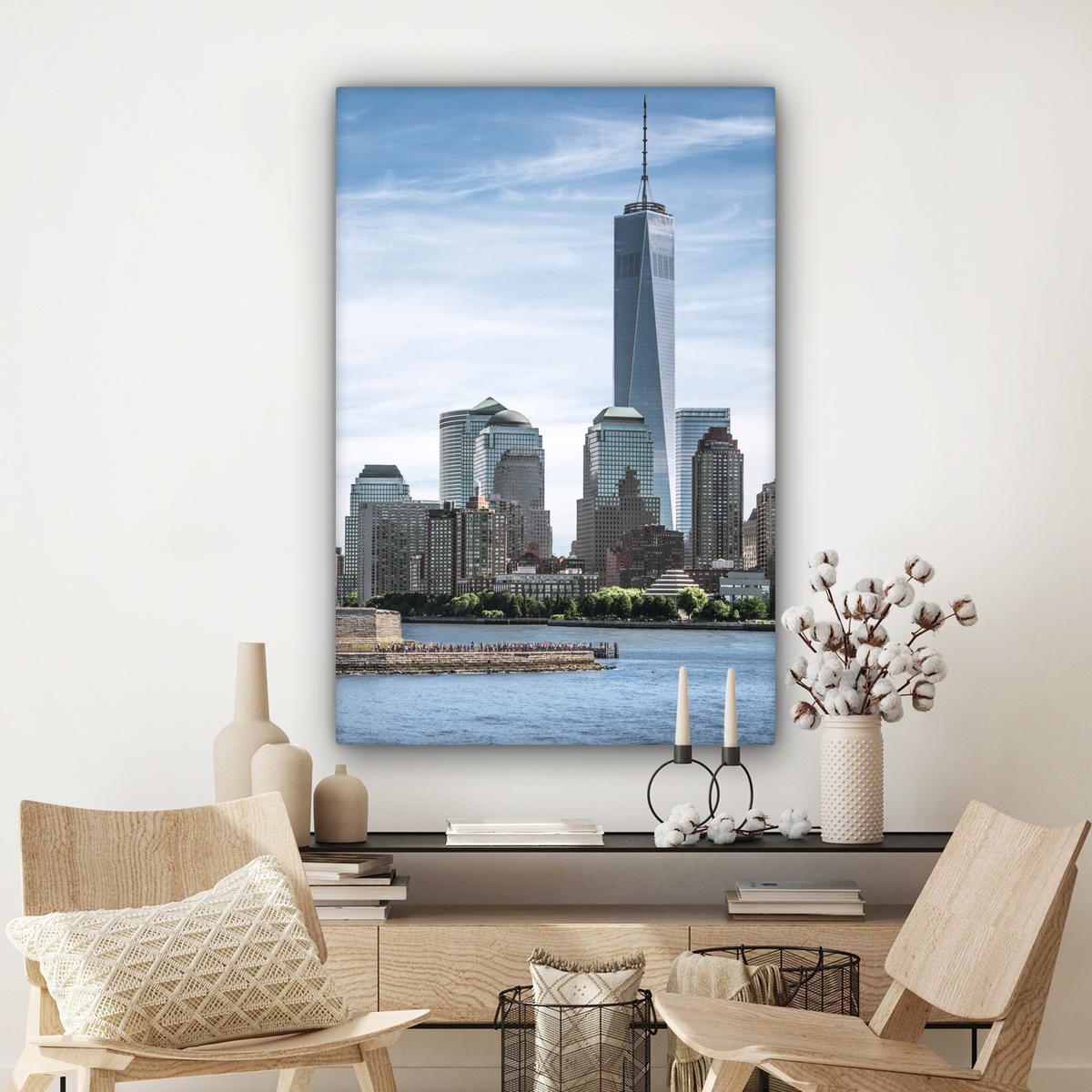 LEINWANDBILD New York - Freiheitsstatue - Wasser Deko XXL 80x120 cm - Hellblau, Textil (80/120cm) - MuchoWow