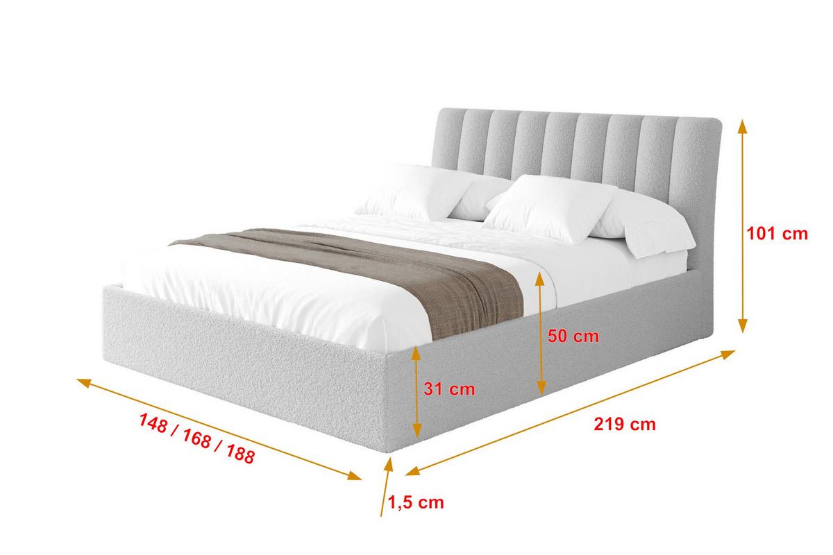 POLSTERBETT mit Bettkasten und Lattenrost, Bett mit Matratze H3/H4 - ILAN 140x200 Hellgrau - Silberfarben, Holzwerkstoff/Textil (140/200cm) - ALTDECOR