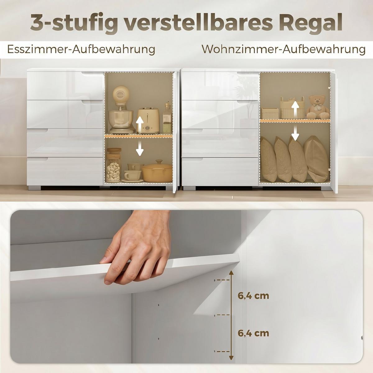 SIDEBOARD MDF Hochglanz-Weiß - Weiß Hochglanz, Holzwerkstoff (40/80/100cm) - HOMCOM