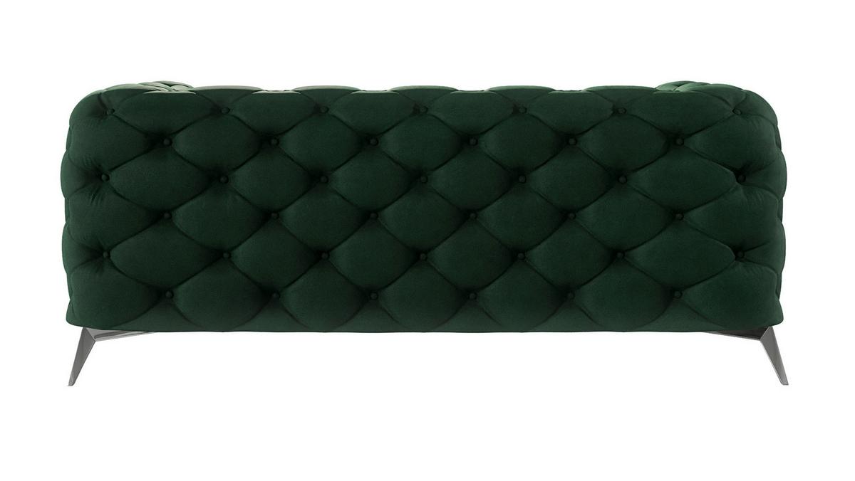CHESTERFIELD-SOFA 2-Sitzer Laura Flasche Grün Samt - Smaragdgrün/Silberfarben, Holz/Textil (185/75/100cm) - S-Style Möbel