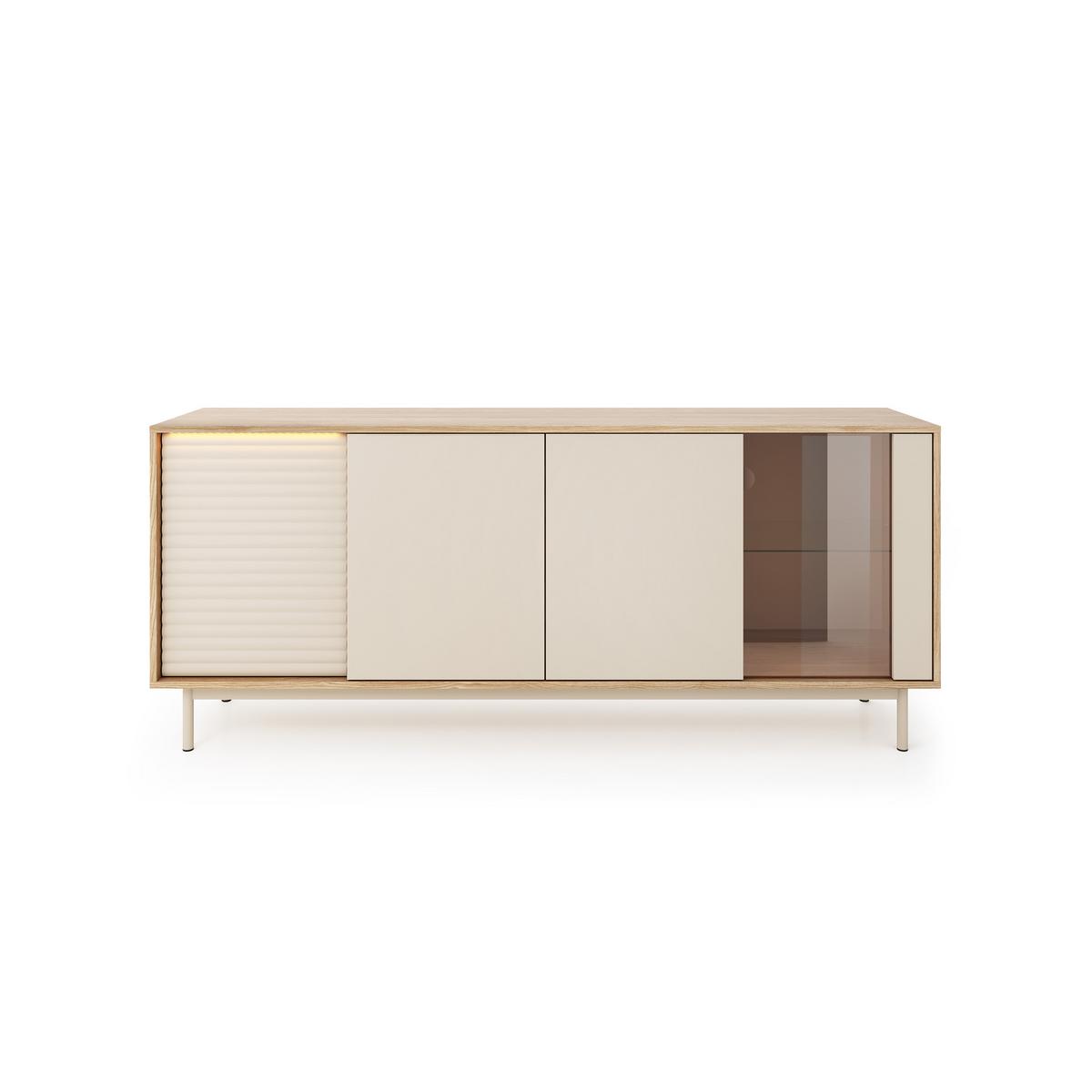 KOMMODE Terra mit 4 Türen und LED-Beleuchtung, Kaschmir/geölte Eiche - Kaschmir, Holzwerkstoff/Metall (184/77/40cm) - Beautysofa