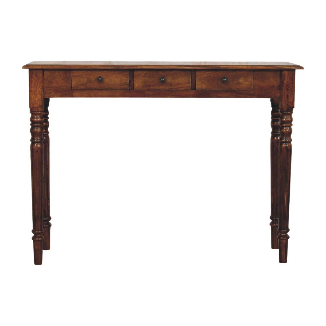 KONSOLE Gedrehte Beine Kastanie, 3 Schubladen, Dunkelbraun - Dunkelbraun/Messingfarben, Holz/Metall (35/110/80cm) - Artisan Furniture