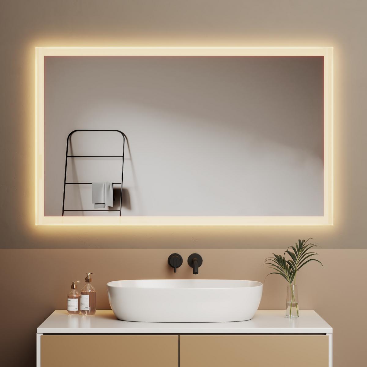 BADSPIEGEL mit Beleuchtung 100/60 cm - Transparent, Glas (100/60/3.5cm) - EMKE