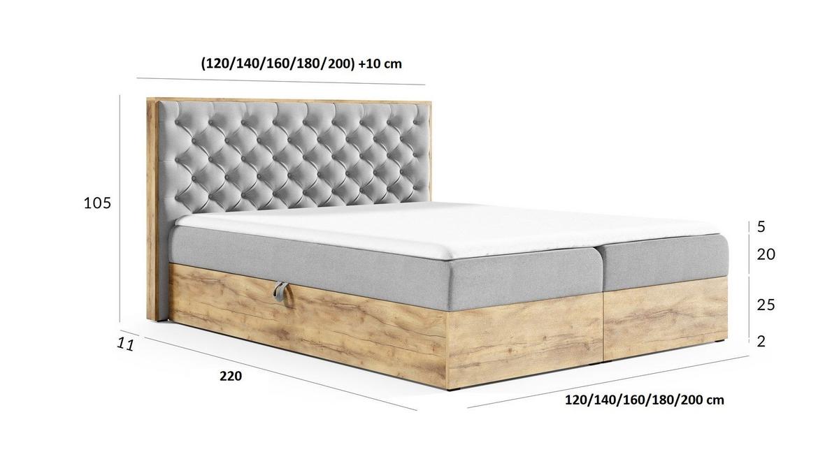 BOXBETT Diona überlänge Faro - Hellgrau, Holzwerkstoff/Textil (140/220cm) - Fun Möbel