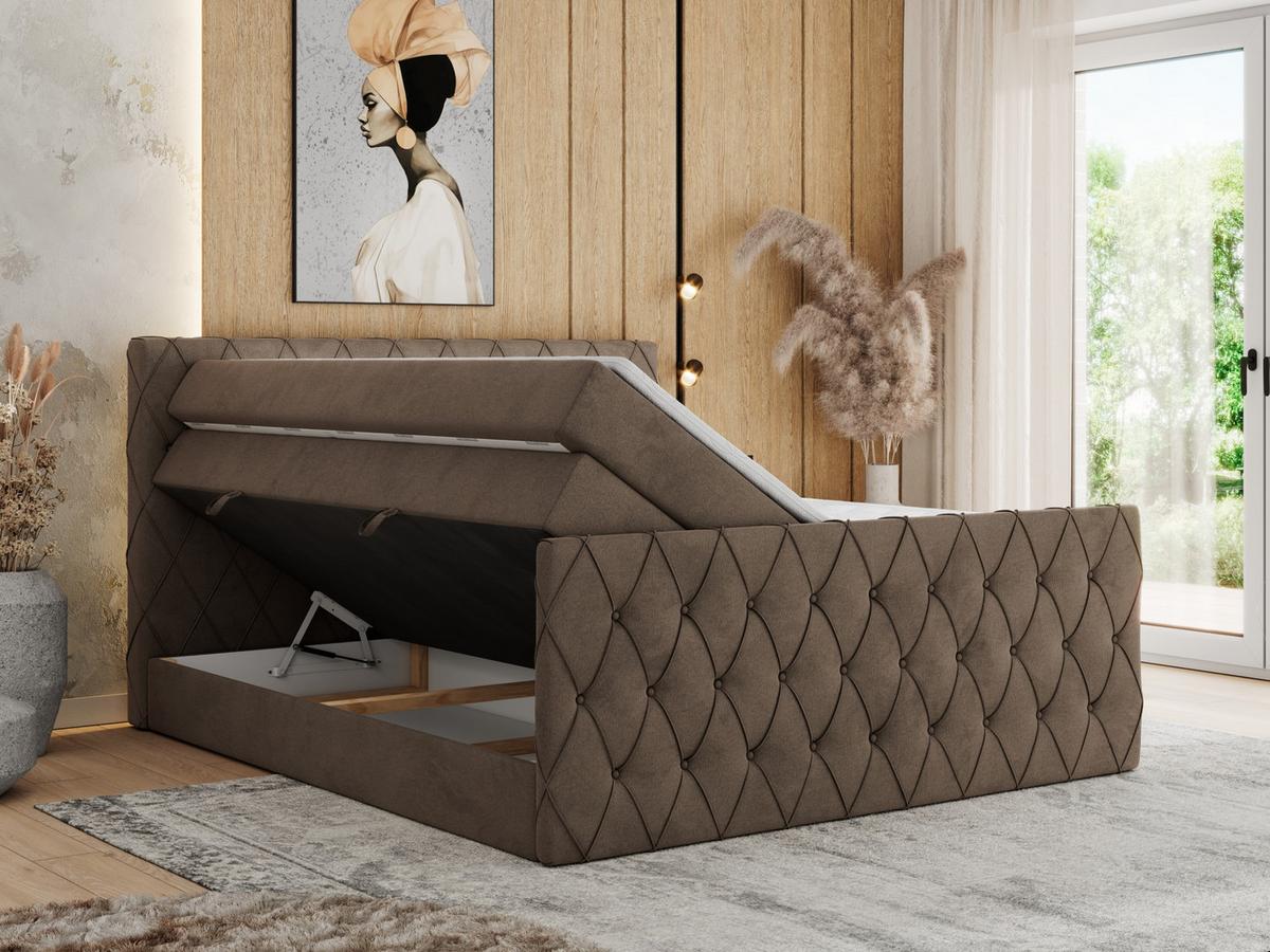 BOXSPRINGBETT MIREN KING DUO 200/200 Braun Velvet - H3 - Braun, Holz/Textil (200/200cm) - MKS