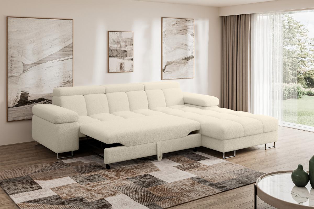 ECKSOFA mit Schlaffunktion Ottomane Rechts COMA L 271x203x79 Beige Bouclé - Sandfarben, Holzwerkstoff/Textil (203/271cm) - ALTDECOR