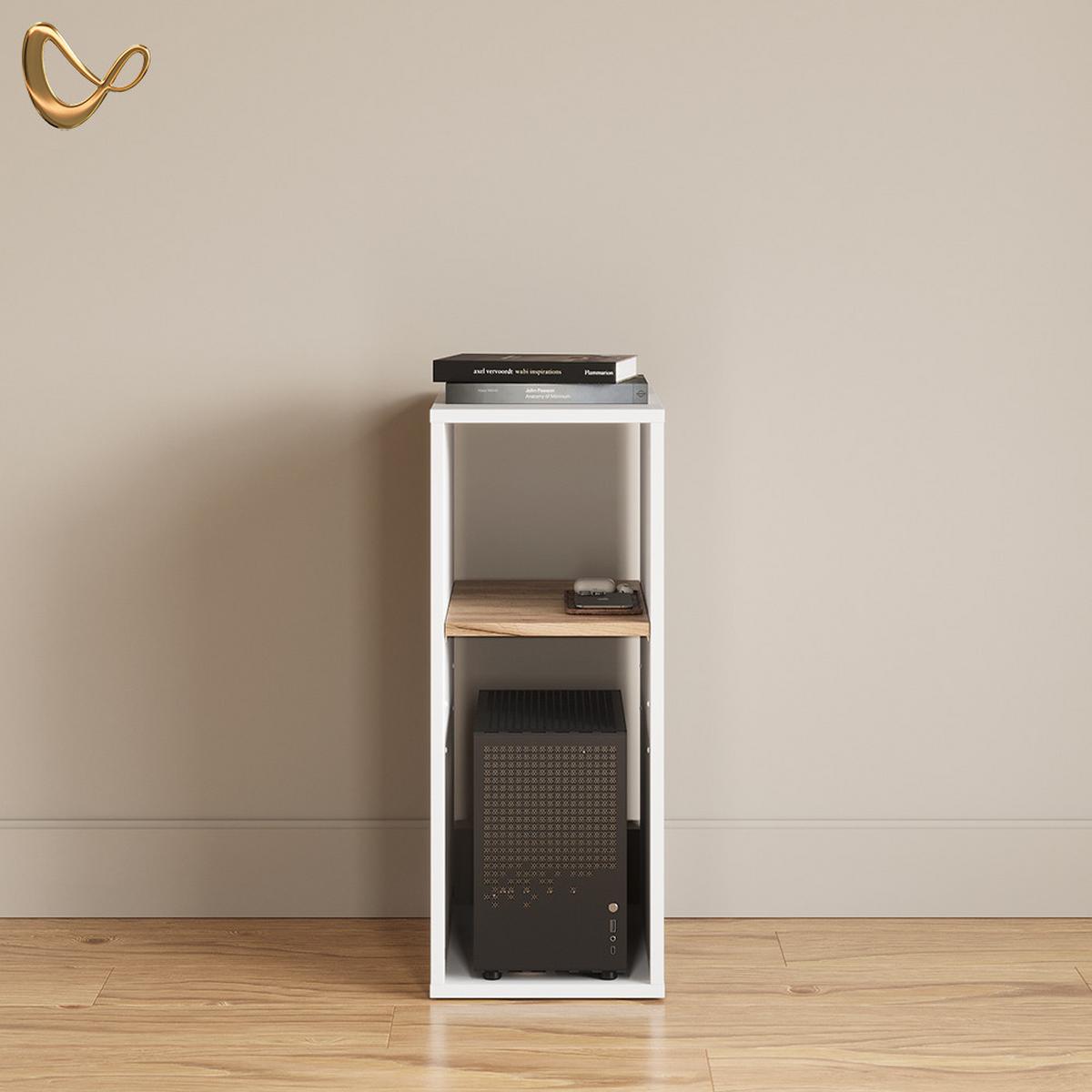 PC-SCHRANK Lorena Weiß/Goldkraft Eiche 28.5 x 72 cm mit 2 Fächern - Honigeiche/Weiß, Holzwerkstoff (28.5/72/50cm) - Livinity®