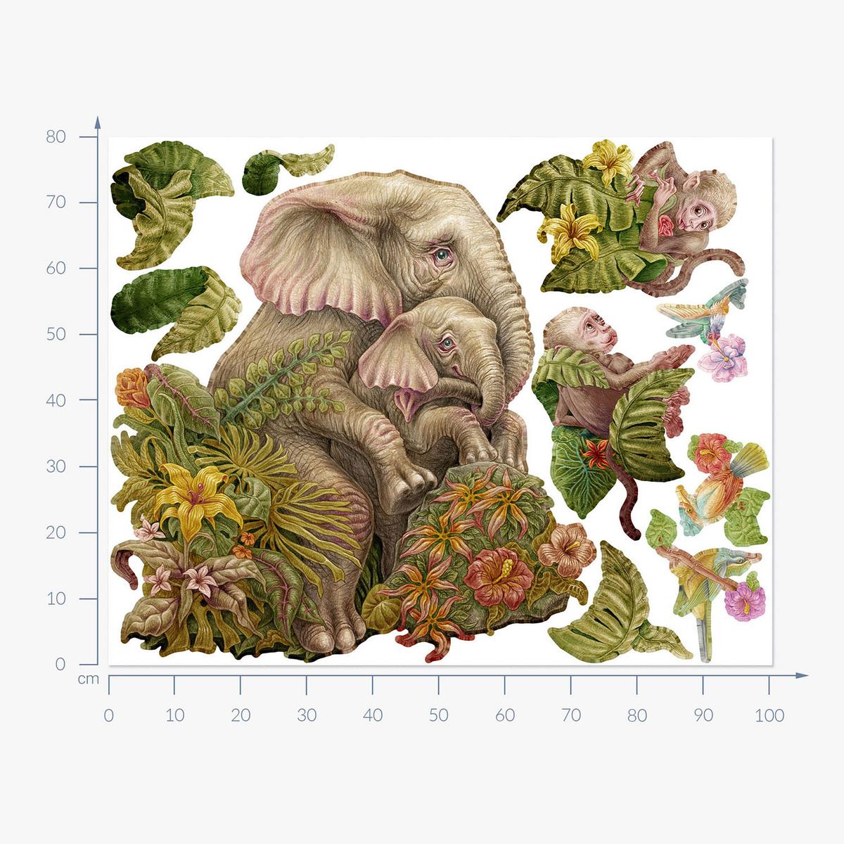 WANDAUFKLEBER 80x100cm - Tropische Blätter - Multicolor, Kunststoff (80/100/0.1cm) - Wallfluent