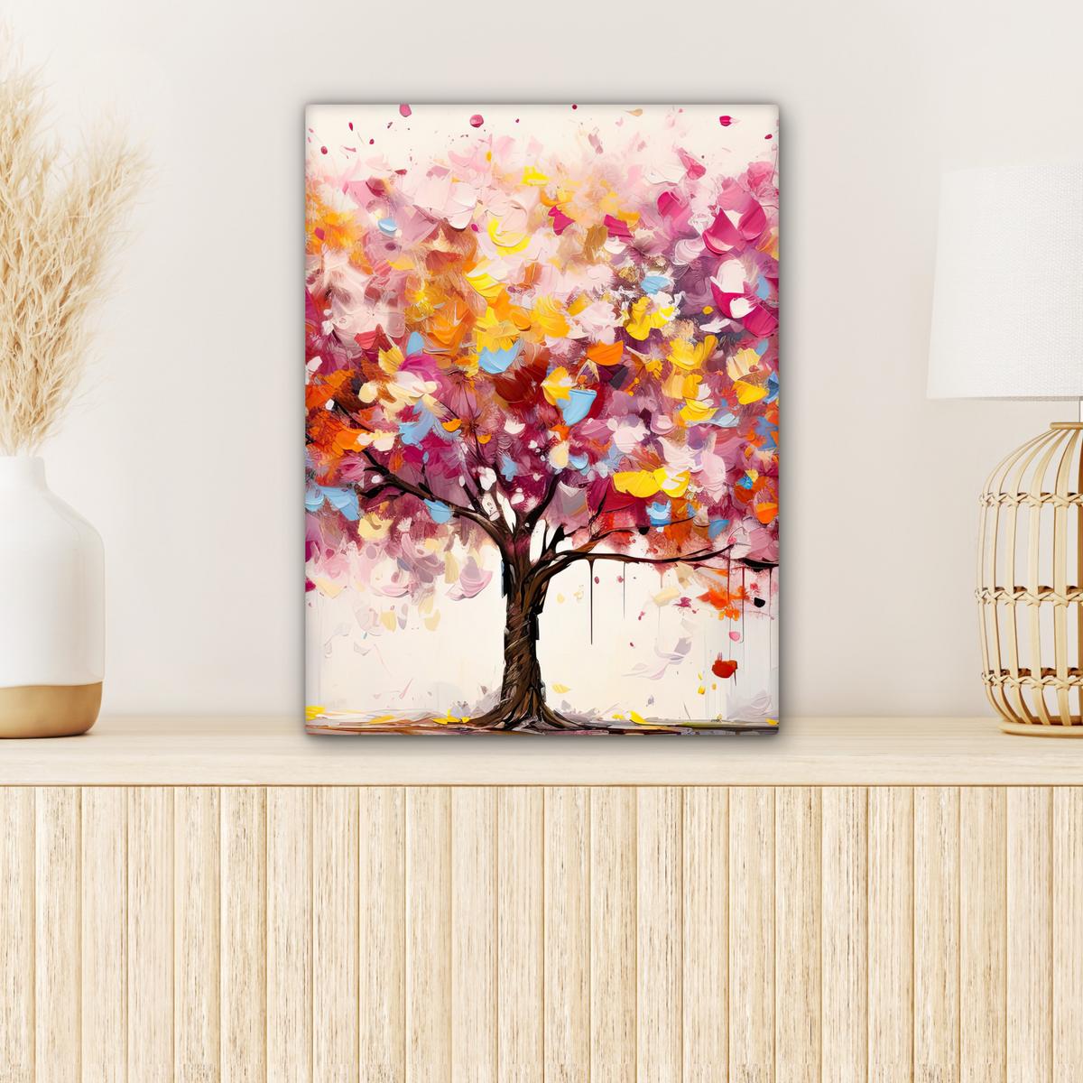 LEINWANDBILD Aquarell - Baum - Kunst - Abstrakt Room Decor 30x40 cm - Rosa, Textil (30/40cm) - MuchoWow