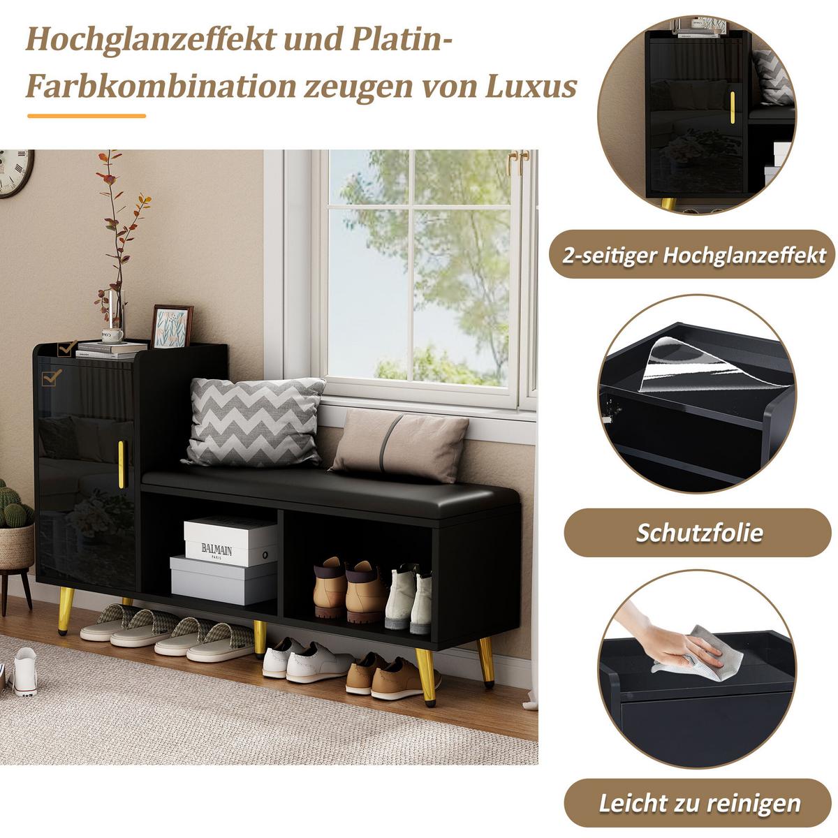 SCHUHSCHRANK Schwarz 120/35/71.5 CM - Schwarz, Holzwerkstoff (35/72/120cm) - Urban Meuble