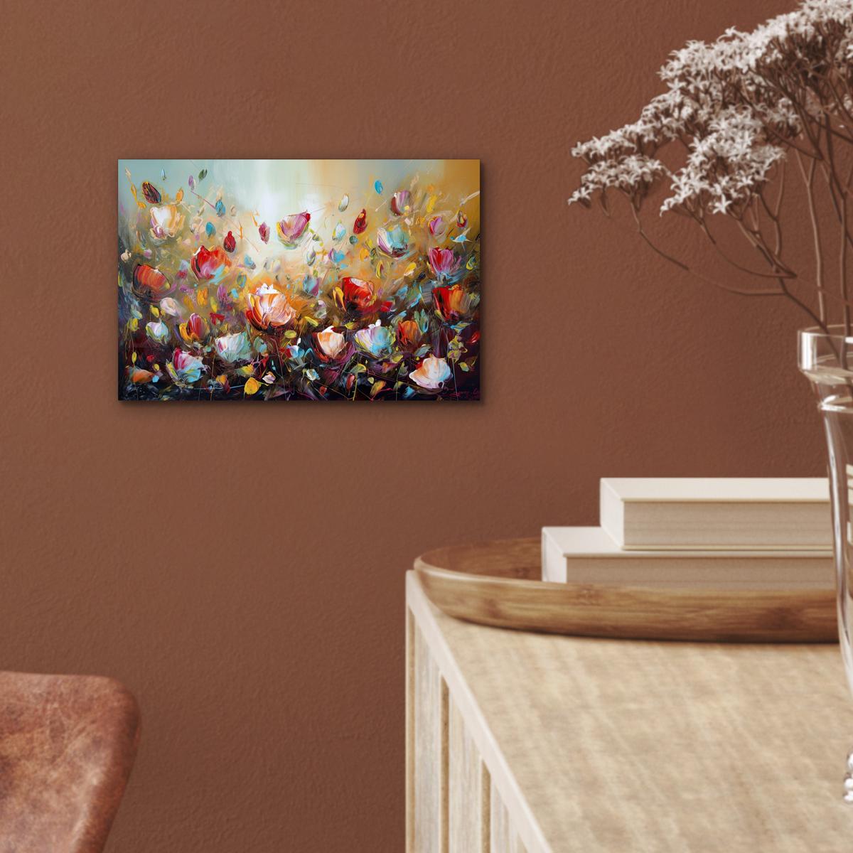 METALLBILD Blumen - Kunst - Natur - Ölgemälde 30x20 cm - Multicolor, Metall (30/20cm) - MuchoWow