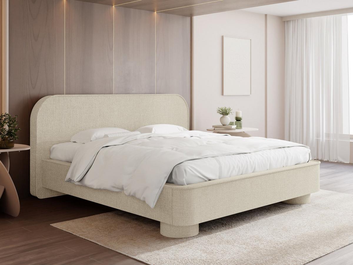 POLSTERBETT Aurora mit Bettkasten, Lattenrost & gepolsterten Füßen in Creme Chenille 200x200 cm - Birkefarben/Creme, Holzwerkstoff/Textil (200/200cm) - WFL GROUP