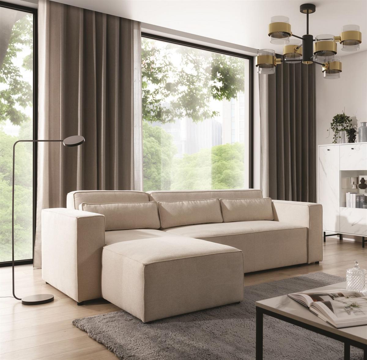 ECKSOFA Schlafsofa Waldo In Stoff Poso - Greige, Holzwerkstoff/Textil (260/173cm) - Fun Möbel