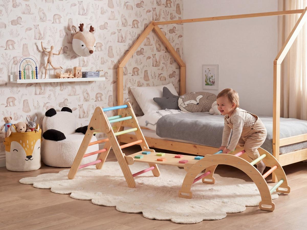 KLETTERBOGEN multifunktional Kiefernholz Hellbraun Moama - Hellbraun, Holz (52/40/86cm) - Beliani