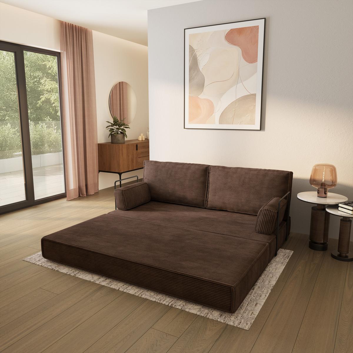 BETTSOFA SILAR aus Schaumstoff Kordstoff Braun Schlaffunktion - Braun, Textil (170/86/80cm) - MASSENO