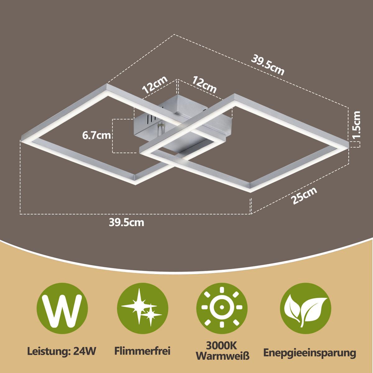 LED DECKENLEUCHTE Felwynne 39.5/39.5/6.7 cm - Silberfarben, Kunststoff (39.5/39.5/6.7cm) - ZMH