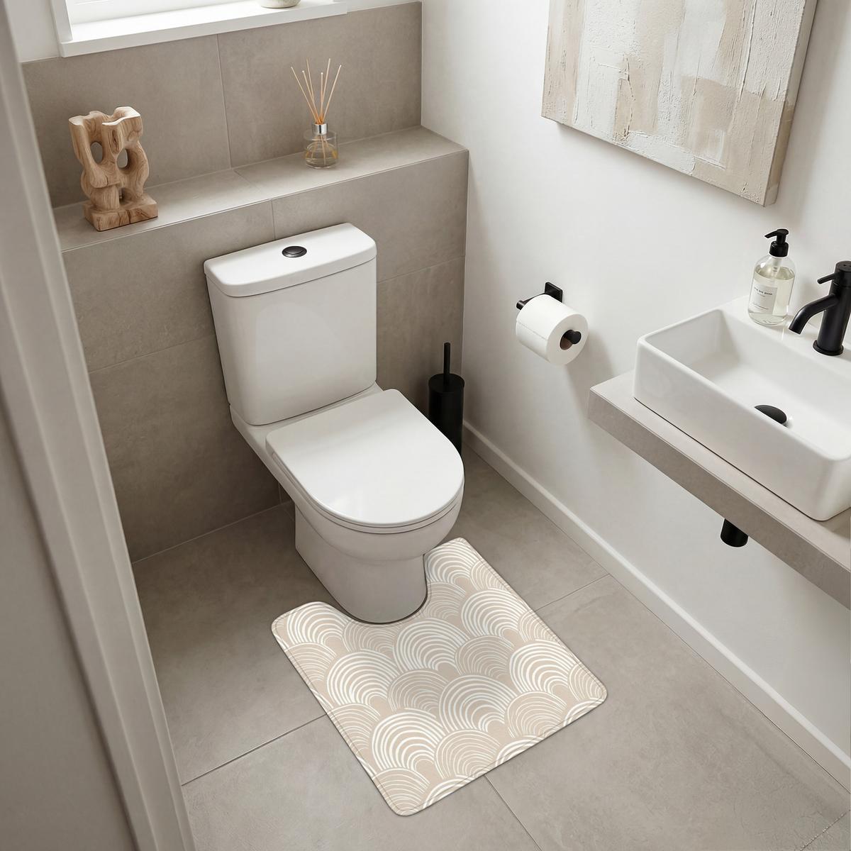 WC-VORLEGER Wellen - Textur - Beige Toilettenvorleger 55x60 cm - Kaschmir, Textil (55/1cm) - OnlyWow