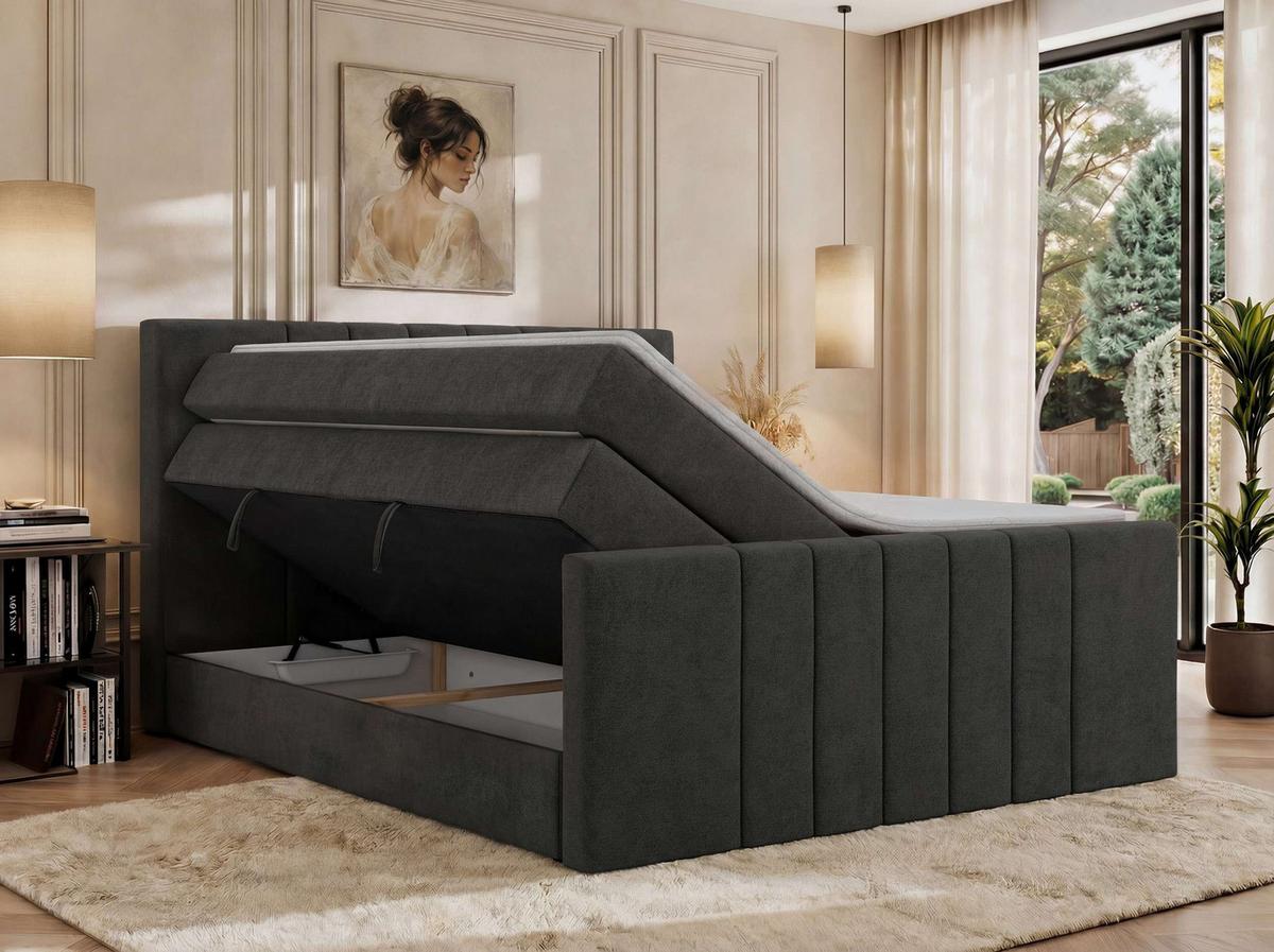 BOXSPRINGBETT INERO DUO KING 140/200 - Dunkelgrau Stukture - Topper Visco - H3 - Dunkelgrau/Schwarz, Kunststoff/Textil (140/200cm) - MKS