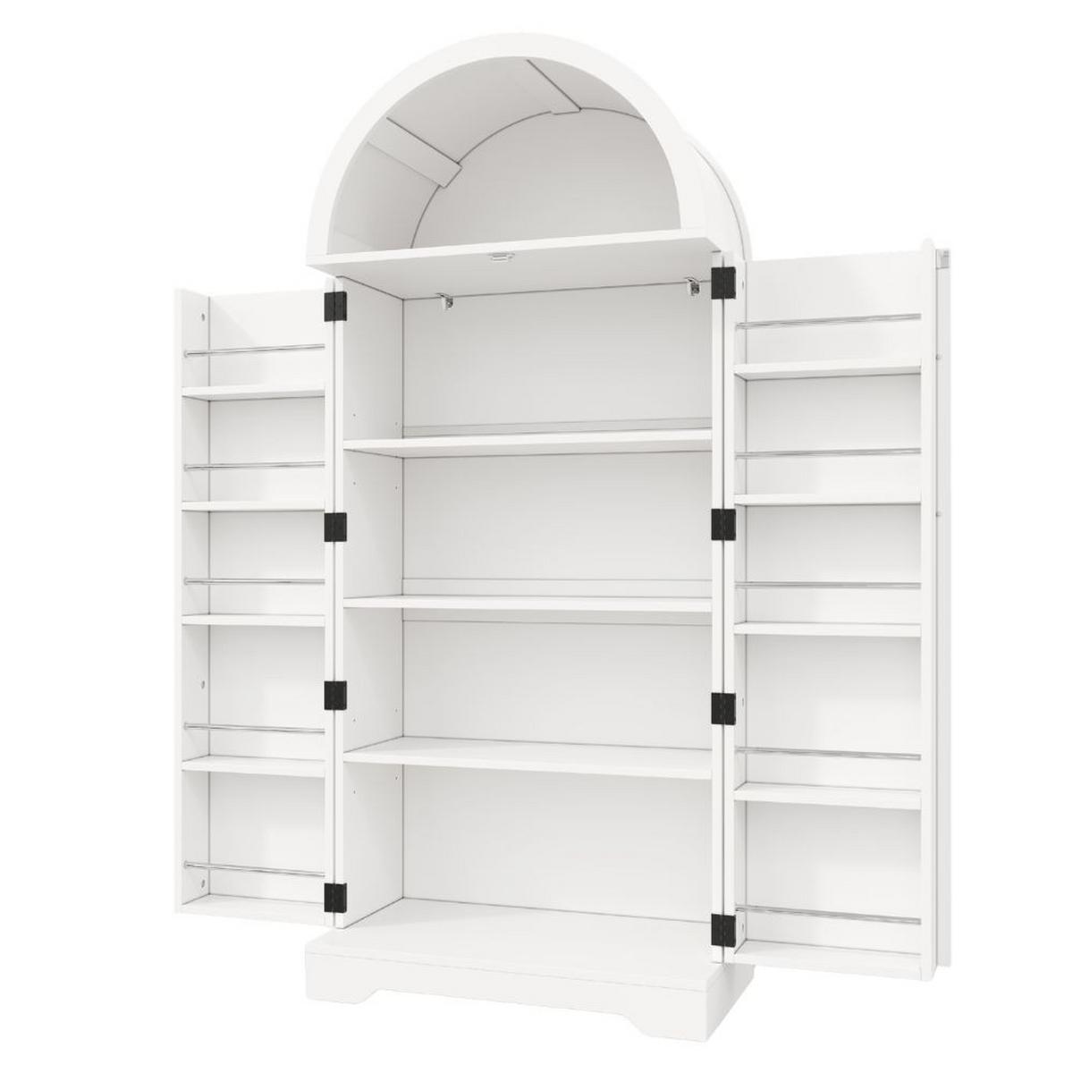 HIGHBOARD Bogenschrank Weiß 165x70x40cm mit Türablagen & offenem Fach Landhausstil - Weiß, Holzwerkstoff (70/165/40cm) - Urban Meuble