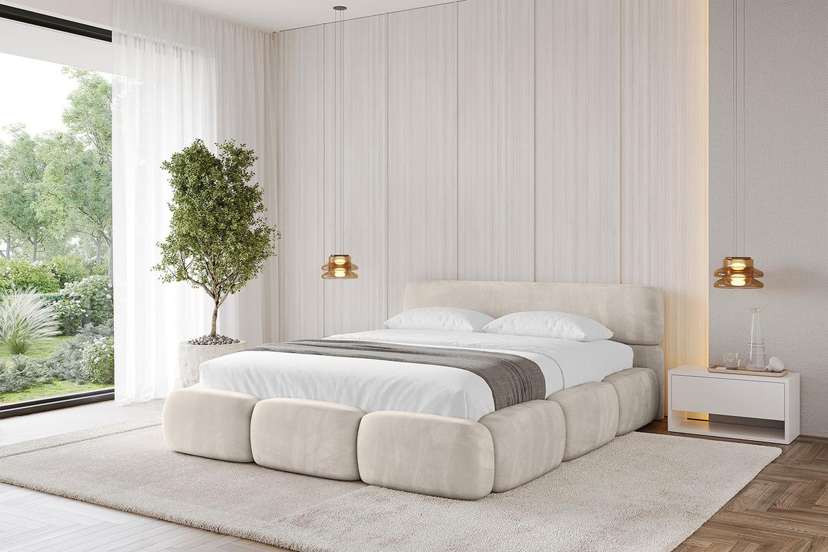 POLSTERBETT mit Bettkasten und Lattenrost, Boxbett ohne Matratze - ELVA-v1 180x200 Beige - Beige, Holzwerkstoff/Textil (180/200cm) - ALTDECOR