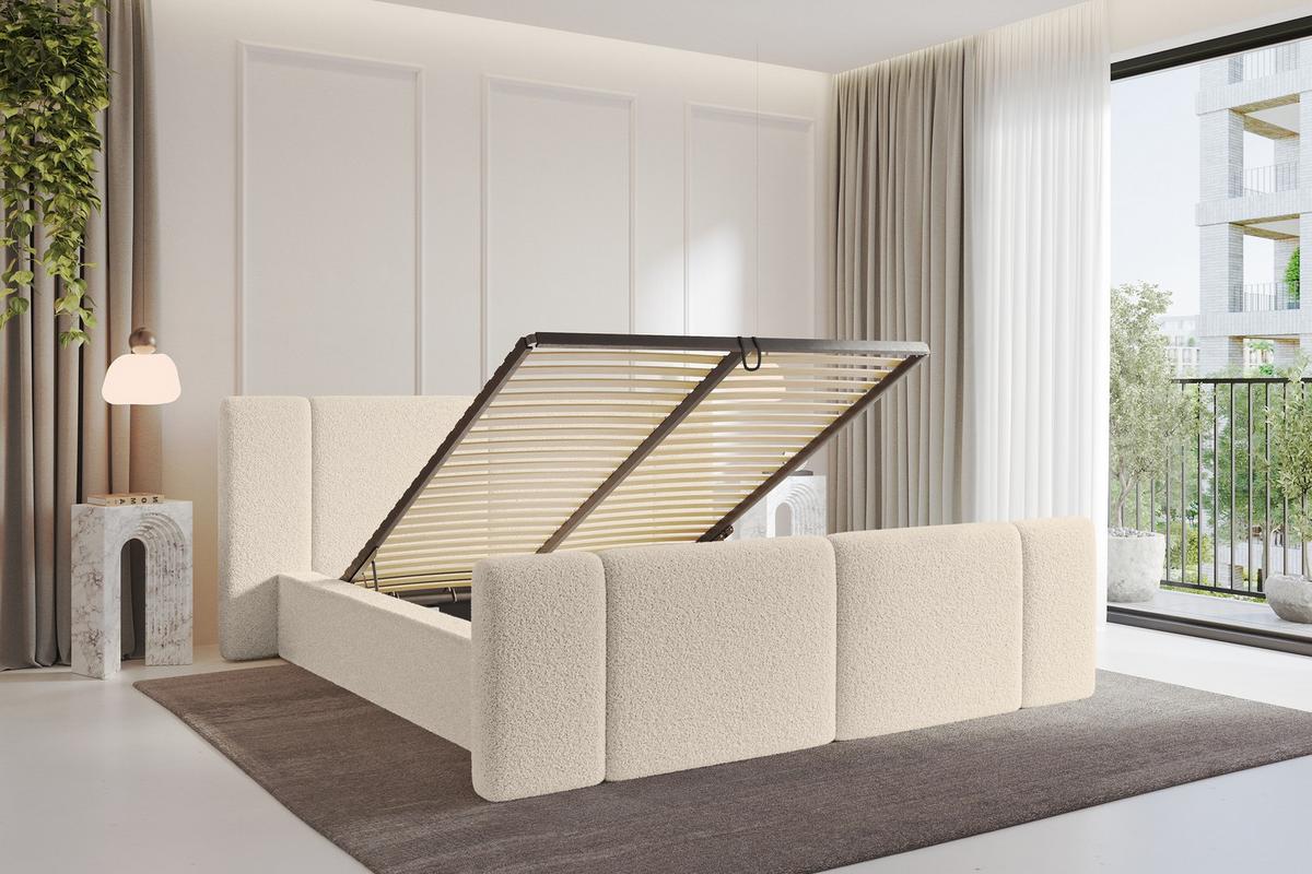 POLSTERBETT mit Bettkasten, Fußteil und Lattenrost, Bett mit Matratze H3/H4 - RIVO-Z 180x200 Dunkelbeige - Cappuccino, Holzwerkstoff/Textil (180/200cm) - ALTDECOR