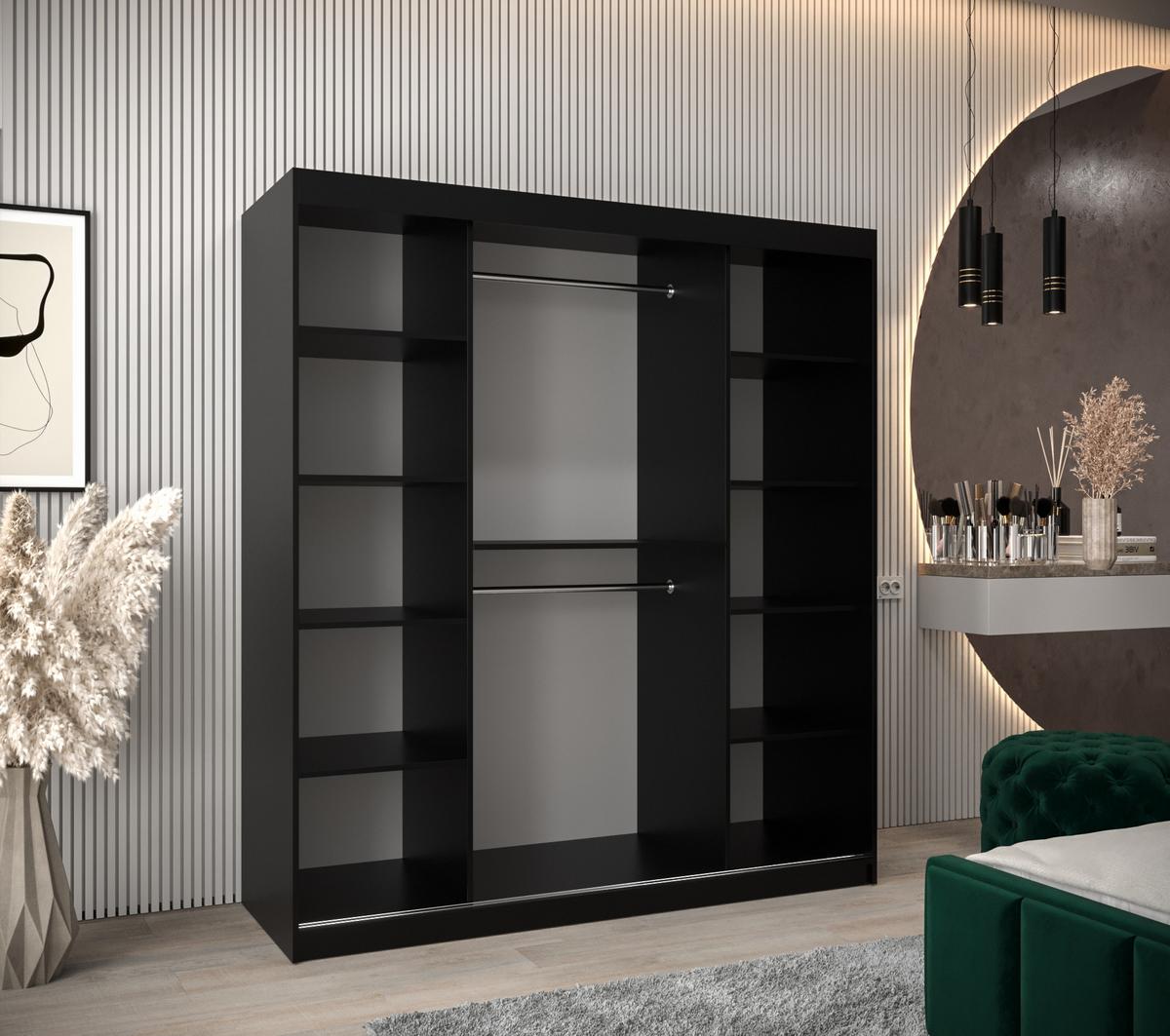 SCHWEBETÜRENSCHRANK 200/180/62 2-türig - Silberfarben/Schwarz, Holz/Kunststoff (180/200/62cm) - MÖBEL KRYSPOL