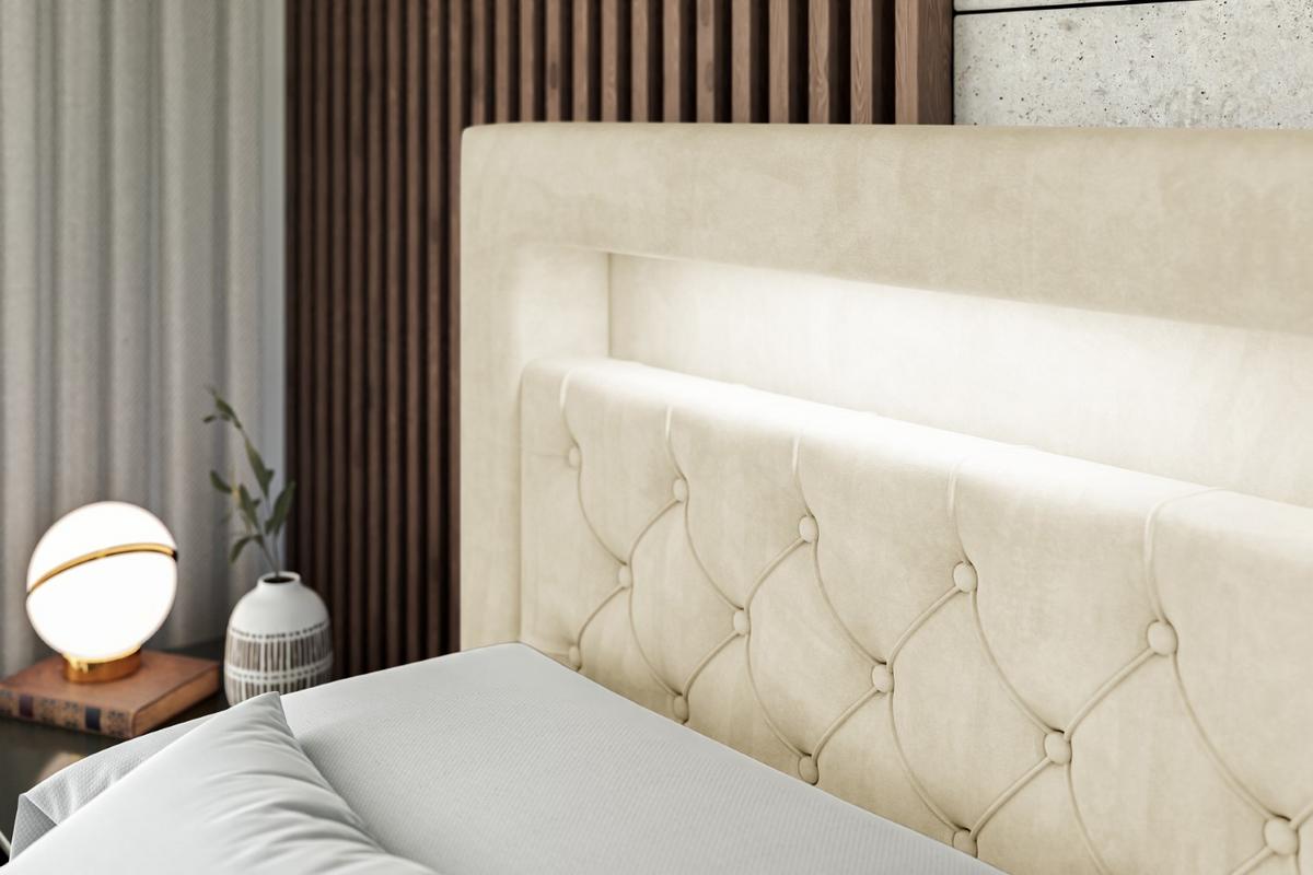 BOXBETT LED mit H4-Matratze und Lattenrost - NOEL GOLD - 160x200 Beige - Beige, Holzwerkstoff (160/200cm) - ALTDECOR